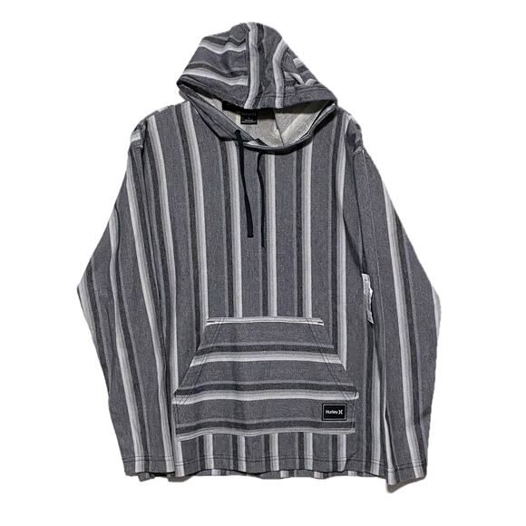 Hurley Striped OG Hooded Poncho Sweatshirt Gray Hoodie Mens S Surfer Hippie NWT - Picture 1 of 6